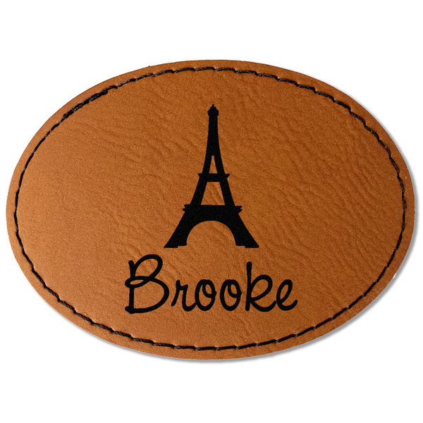 Custom Eiffel Tower Faux Leather Iron On Patch - Oval (Personalized)