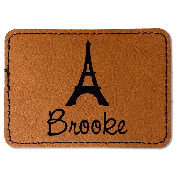 Custom Eiffel Tower Faux Leather Iron On Patch - Rectangle (Personalized)