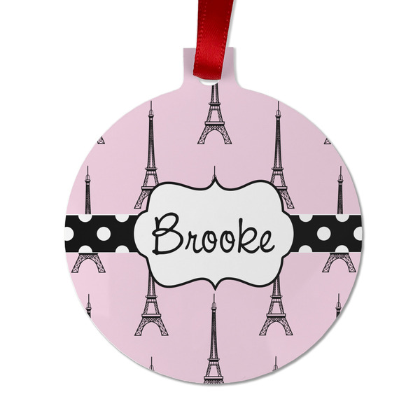 Custom Eiffel Tower Metal Ball Ornament - Double Sided w/ Name or Text