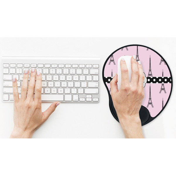 Eiffel Tower Mouse Pad with Wrist Rest - LIFESYTLE 2 (in use)