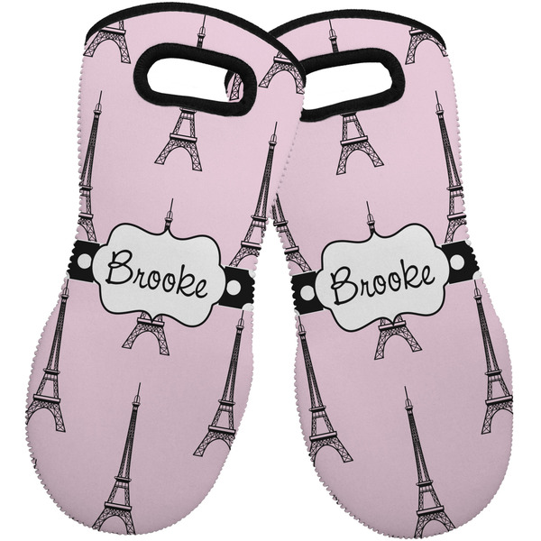 Custom Eiffel Tower Neoprene Oven Mitts - Set of 2 w/ Name or Text