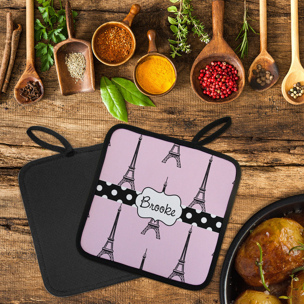 Eiffel Tower Neoprene Pot Holder - Set of 2  LIFESTYLE (Flatlay)