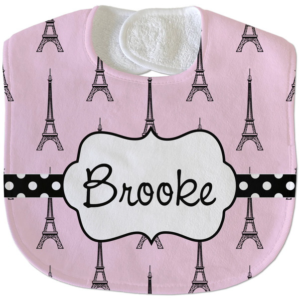 Custom Eiffel Tower Velour Baby Bib w/ Name or Text