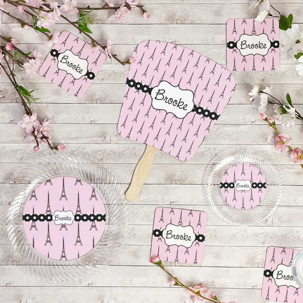 Eiffel Tower Party Supplies Combination Image - All items - Plates, Coasters, Fans