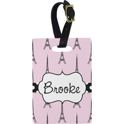 Eiffel Tower Plastic Luggage Tag - Rectangular w/ Name or Text