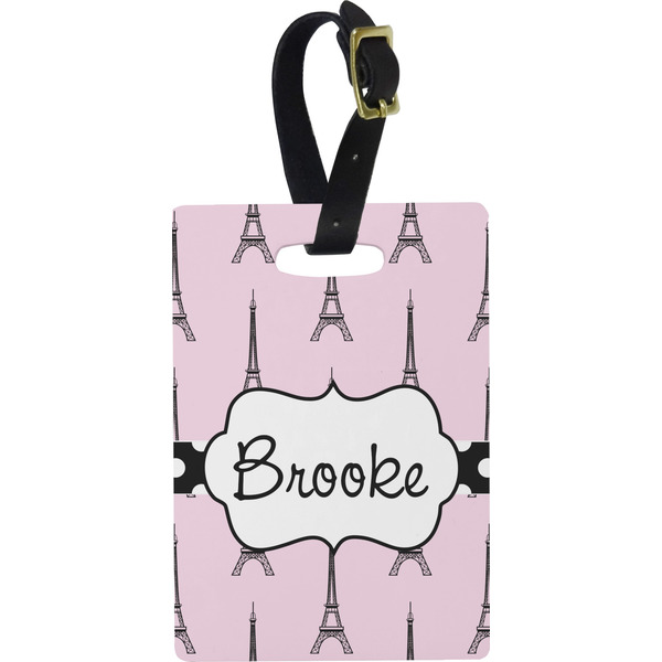 Custom Eiffel Tower Plastic Luggage Tag - Rectangular w/ Name or Text