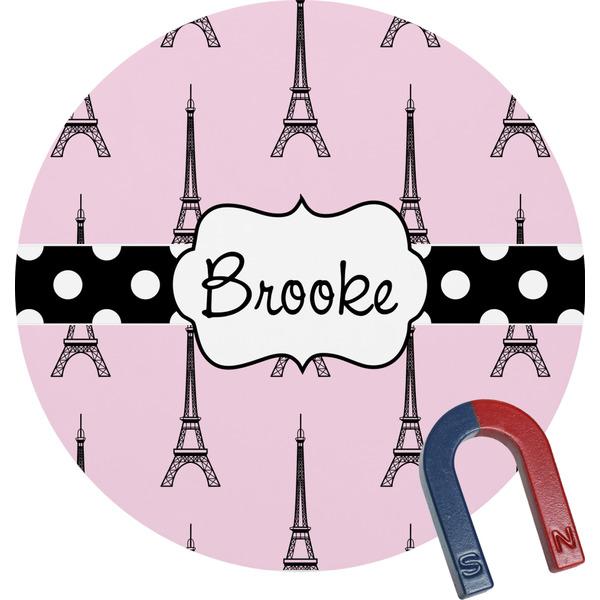 Custom Eiffel Tower Round Fridge Magnet (Personalized)
