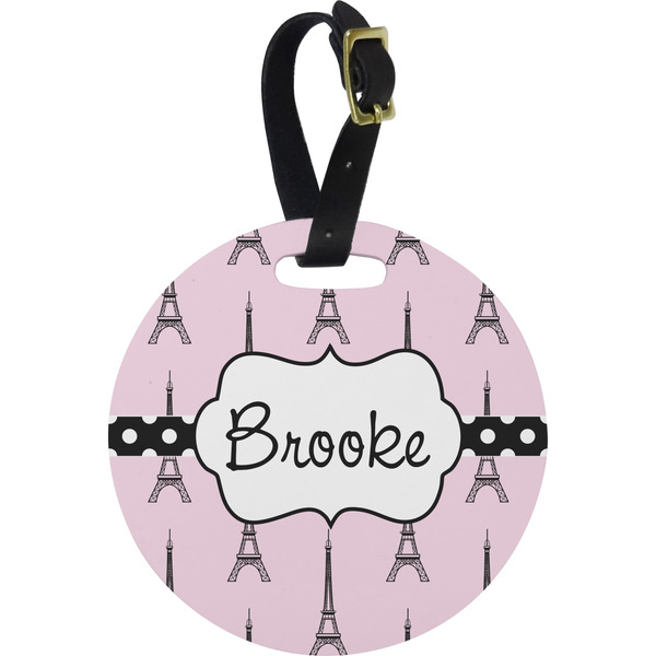 Custom Eiffel Tower Plastic Luggage Tag - Round (Personalized)