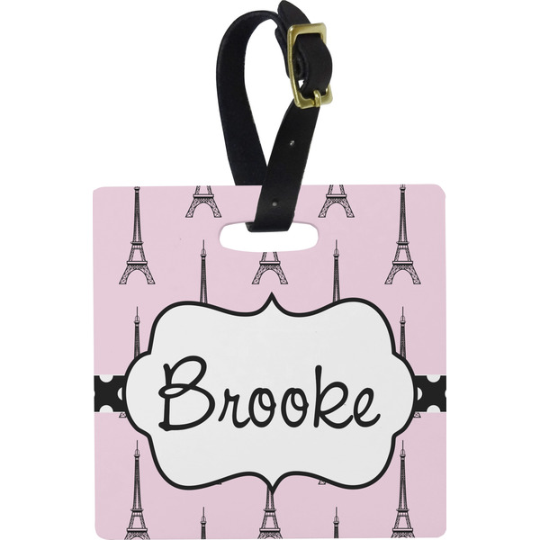 Custom Eiffel Tower Plastic Luggage Tag - Square w/ Name or Text
