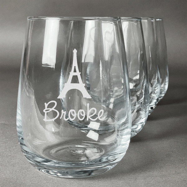 Custom Eiffel Tower Stemless Wine Glasses (Set of 4) (Personalized)