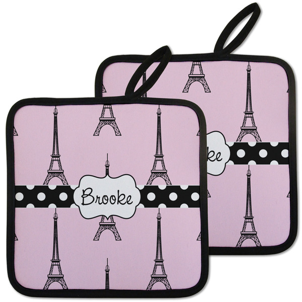 Custom Eiffel Tower Pot Holders - Set of 2 w/ Name or Text