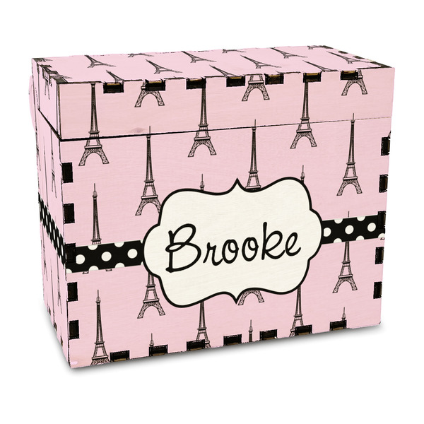 Custom Eiffel Tower Wood Recipe Box - Full Color Print (Personalized)