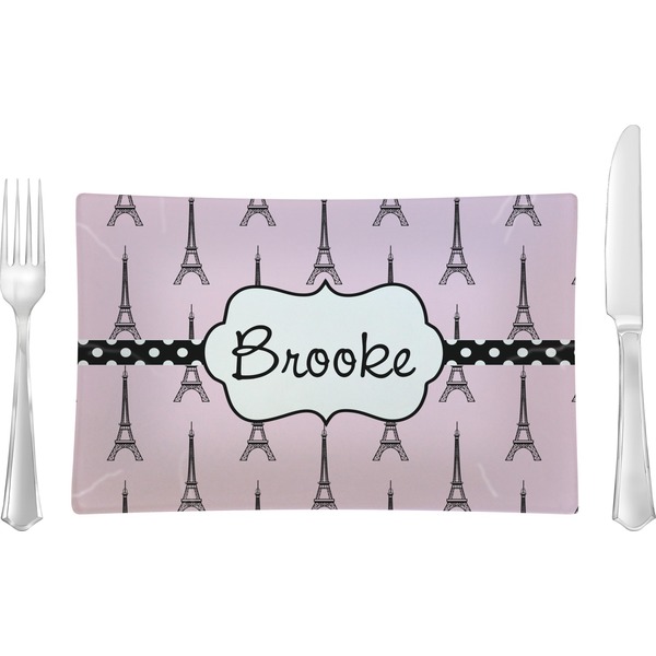 Custom Eiffel Tower Rectangular Glass Lunch / Dinner Plate - Single or Set (Personalized)