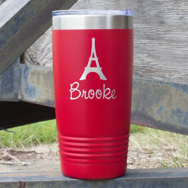 Custom Eiffel Tower 20 oz Stainless Steel Tumbler - Red - Single Sided (Personalized)