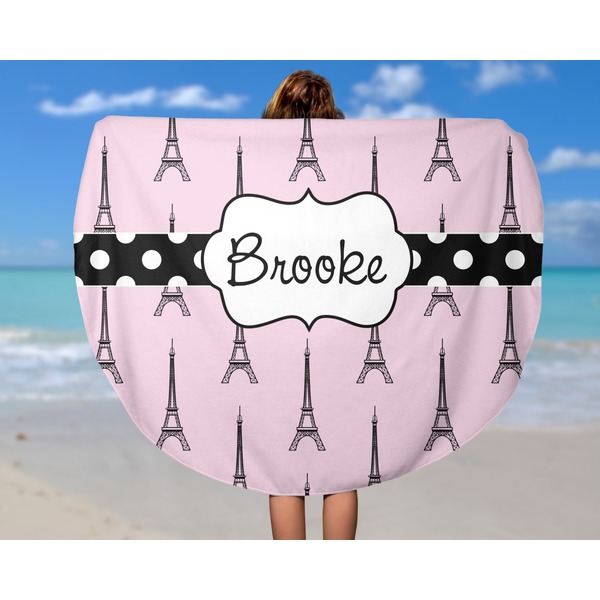 Eiffel Tower Round Beach Towel - In Use
