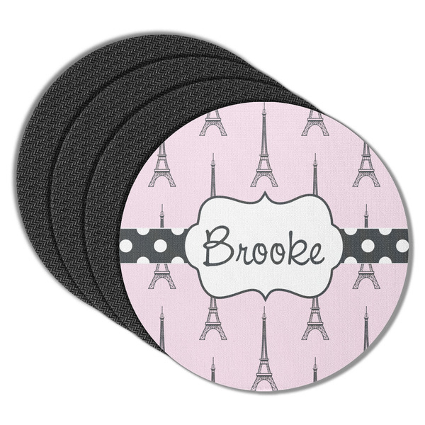 Custom Eiffel Tower Round Rubber Backed Coasters - Set of 4 (Personalized)