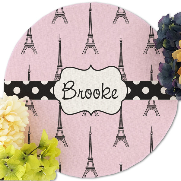 Eiffel Tower Round Linen Placemats - Front (w flowers)