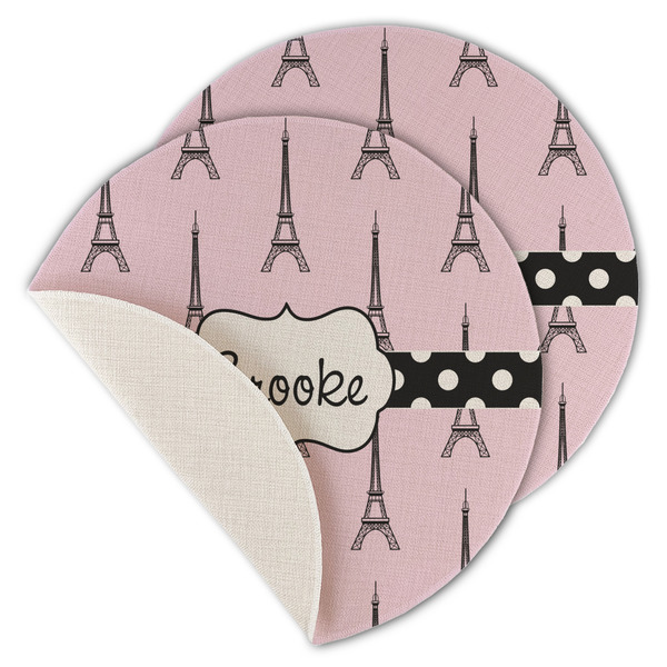 Custom Eiffel Tower Round Linen Placemat - Single Sided - Set of 4 (Personalized)
