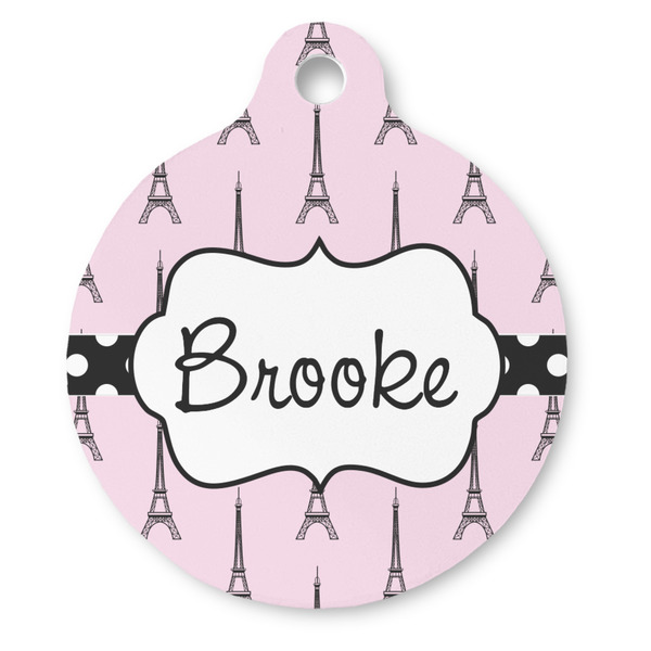 Custom Eiffel Tower Round Pet ID Tag - Large (Personalized)