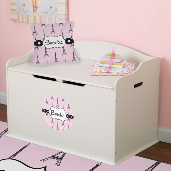 Eiffel Tower Round Wall Decal on Toy Chest