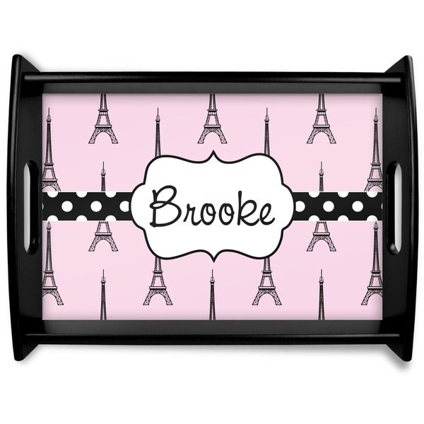 Custom Eiffel Tower Black Wooden Tray - Large (Personalized)