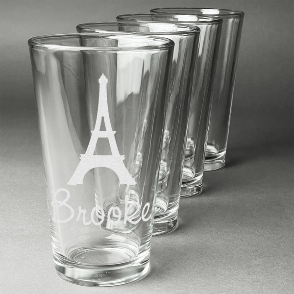 Custom Eiffel Tower Pint Glasses - Engraved (Set of 4) (Personalized)
