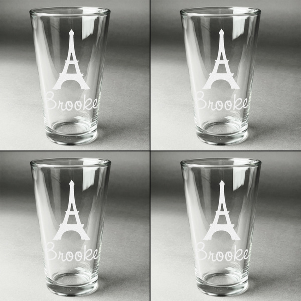 Eiffel Tower Set of Four Engraved Beer Glasses - Individual View