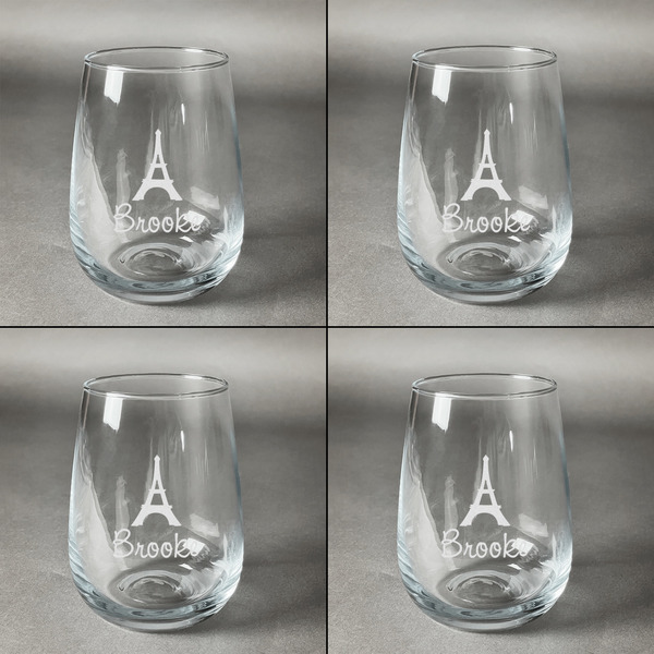 Eiffel Tower Set of Four Personalized Stemless Wineglasses (Approval)