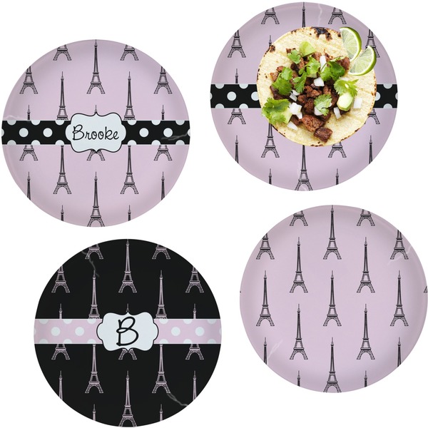 Custom Eiffel Tower Set of 4 Glass Lunch / Dinner Plate 10" (Personalized)