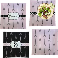 Eiffel Tower Set of 4 Glass Square Lunch / Dinner Plate 9.5" (Personalized)