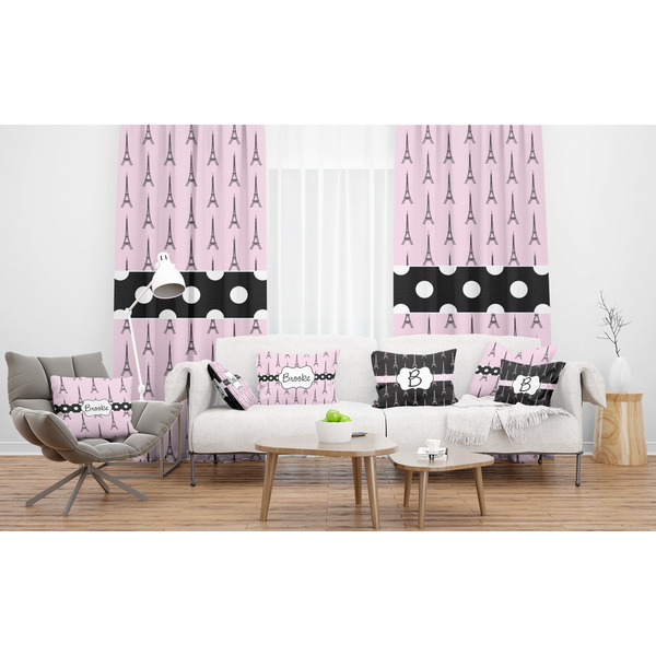 Eiffel Tower Sheer and Custom Curtains in Room with Matching Pillows