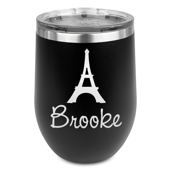 Custom Eiffel Tower Stemless Stainless Steel Wine Tumbler - Black - Single Sided (Personalized)