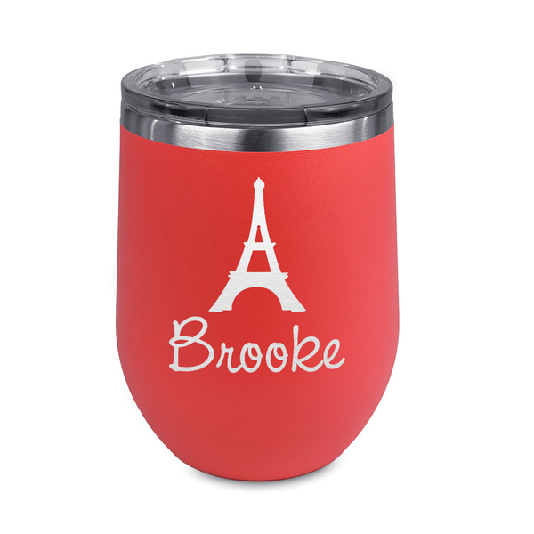 Custom Eiffel Tower Stemless Stainless Steel Wine Tumbler - Coral - Single Sided (Personalized)