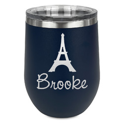 Eiffel Tower Stemless Stainless Steel Wine Tumbler - Navy - Double Sided (Personalized)