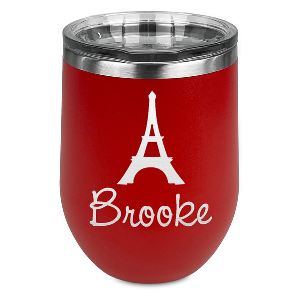 Custom Eiffel Tower Stemless Stainless Steel Wine Tumbler - Red - Double Sided (Personalized)