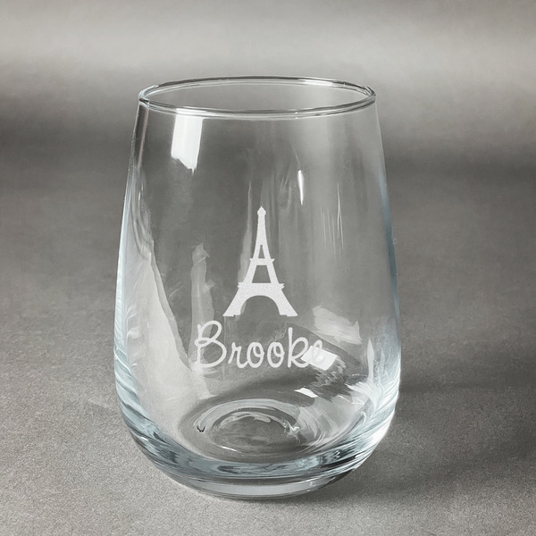 Custom Eiffel Tower Stemless Wine Glass (Single) (Personalized)