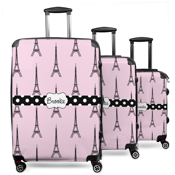 Custom Eiffel Tower 3 Piece Luggage Set - 20" Carry On, 24" Medium Checked, 28" Large Checked (Personalized)