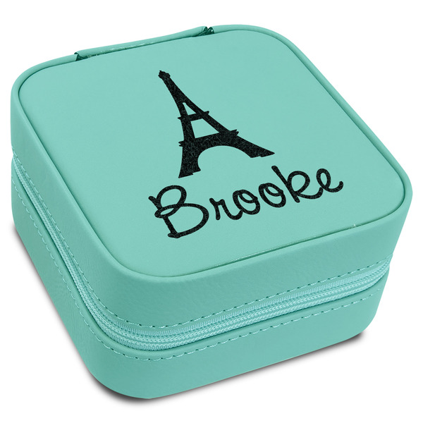 Custom Eiffel Tower Travel Jewelry Box - Teal Leather (Personalized)