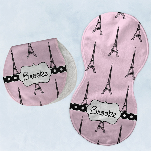Custom Eiffel Tower Burp Pads - Velour - Set of 2 w/ Name or Text