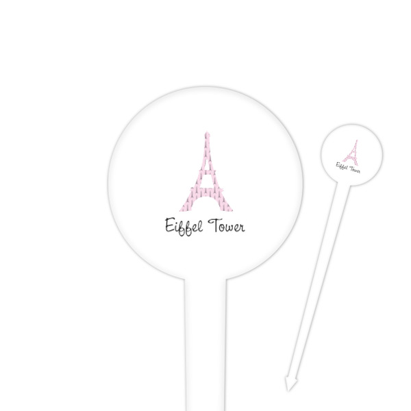 Custom Eiffel Tower 4" Round Plastic Food Picks - White - Double Sided (Personalized)