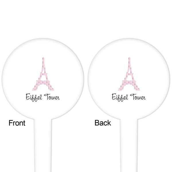 Eiffel Tower White Plastic 4" Food Pick - Round - Double Sided - Front & Back