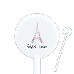 Eiffel Tower 5.5" Round Plastic Stir Sticks - White - Single Sided (Personalized)