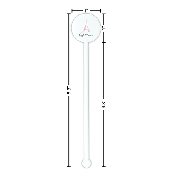 Eiffel Tower White Plastic 5.5" Stir Stick - Round - Dimensions