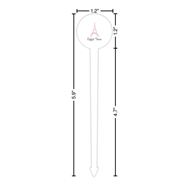 Eiffel Tower White Plastic 6" Food Pick - Round - Dimensions