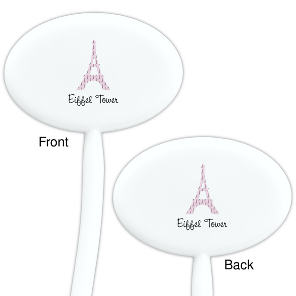Eiffel Tower White Plastic 7" Stir Stick - Double Sided - Oval - Front & Back