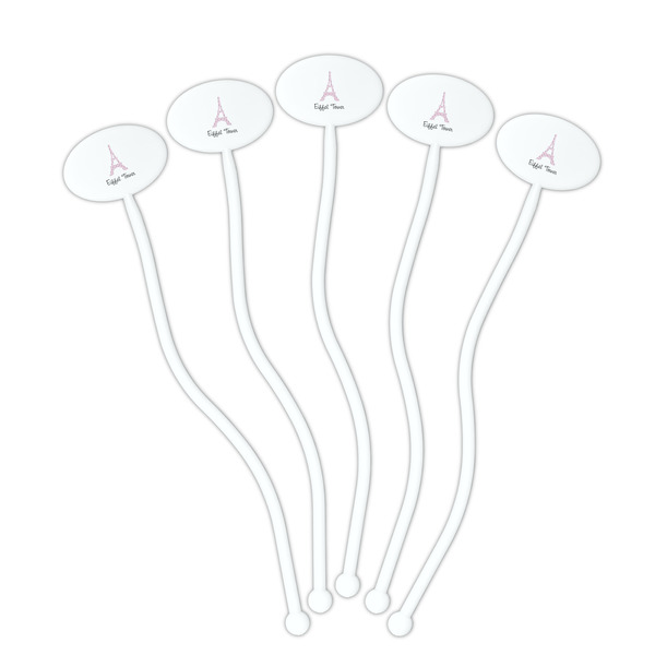 Eiffel Tower White Plastic 7" Stir Stick - Oval - Fan