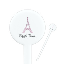 Eiffel Tower 7" Round Plastic Stir Sticks - White - Single Sided (Personalized)