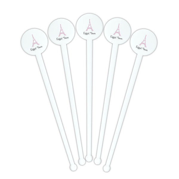 Eiffel Tower White Plastic 7" Stir Stick - Round - Fan View