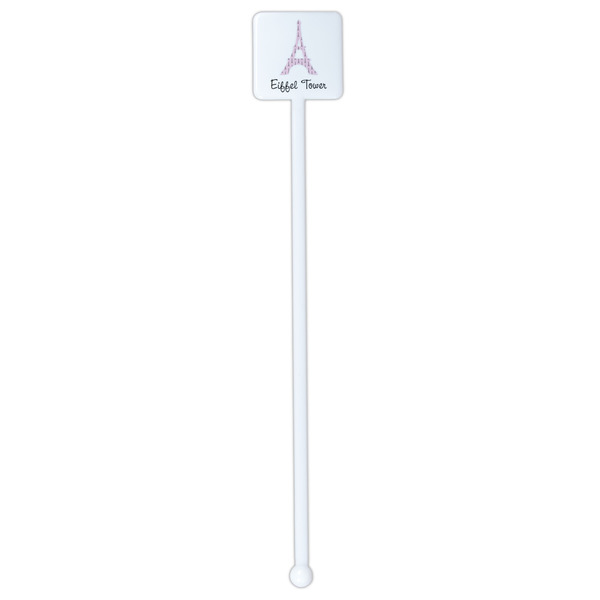 Eiffel Tower White Plastic Stir Stick - Single Sided - Square - Single Stick