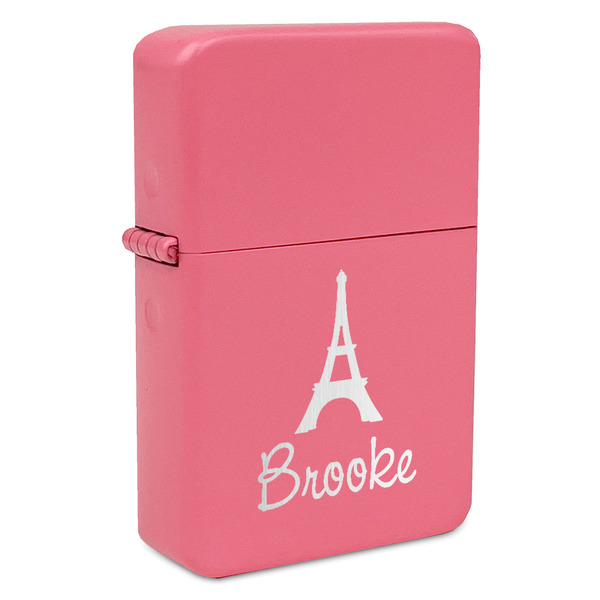 Custom Eiffel Tower Windproof Lighter - Pink - Single Sided & Lid Engraved (Personalized)